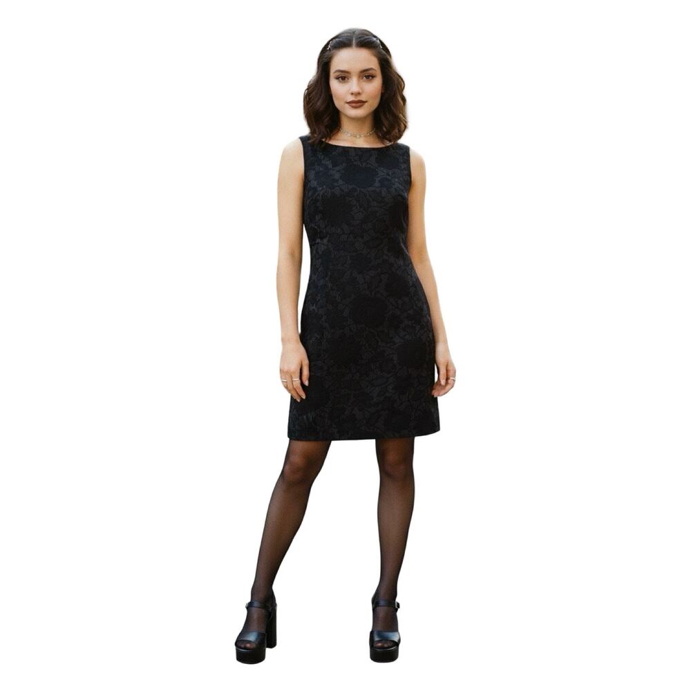 Sisley Vintage Tonal Black Jacquard Shift Dress — European Minimalist 90s/Y2K